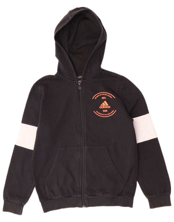 Adidas Boys Graphic Zip Hoodie Sweater 11-12 Years Black Colourblock Cotton