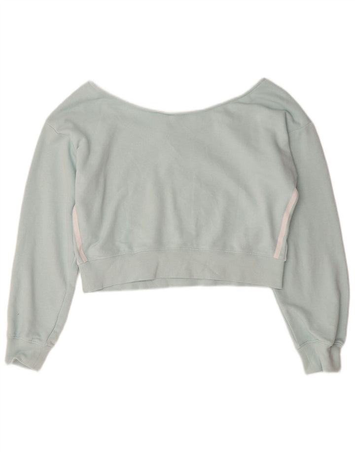 Adidas Womens Oversized Crop Off Shoulder Top UK 10 Small Turquoise Cotton