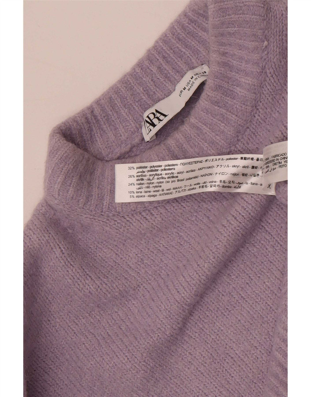 Zara Womens Crop Crew Neck Jumper Sweater UK 14 Medium Purple Polyester