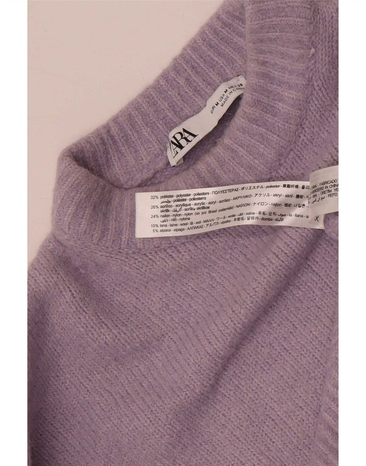 Zara Womens Crop Crew Neck Jumper Sweater UK 14 Medium Purple Polyester