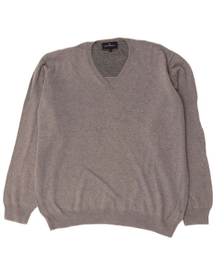 Marks & Spencer Mens Blue Harbour V-Neck Jumper Sweater Large Grey Cotton