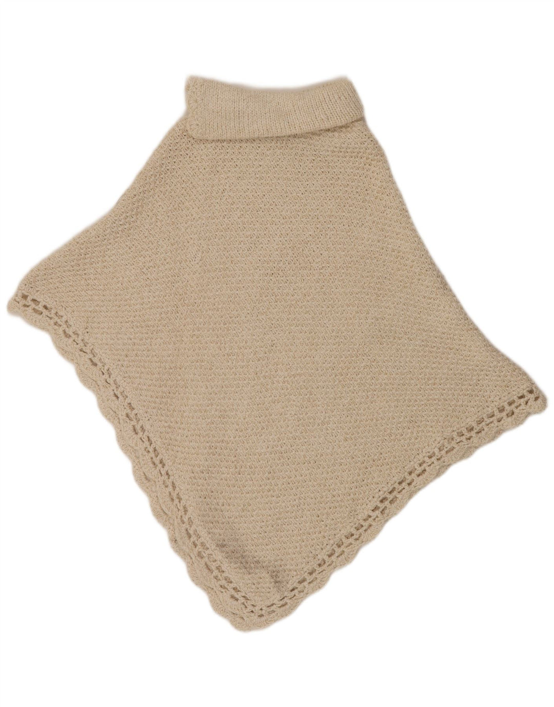 VINTAGE Womens Roll Neck Poncho Jumper One Size Off White Wool