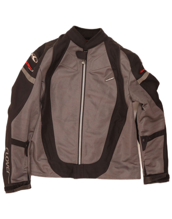 Clover Womens Motorcycle Racer Jacket UK 14 Medium Grey Colourblock