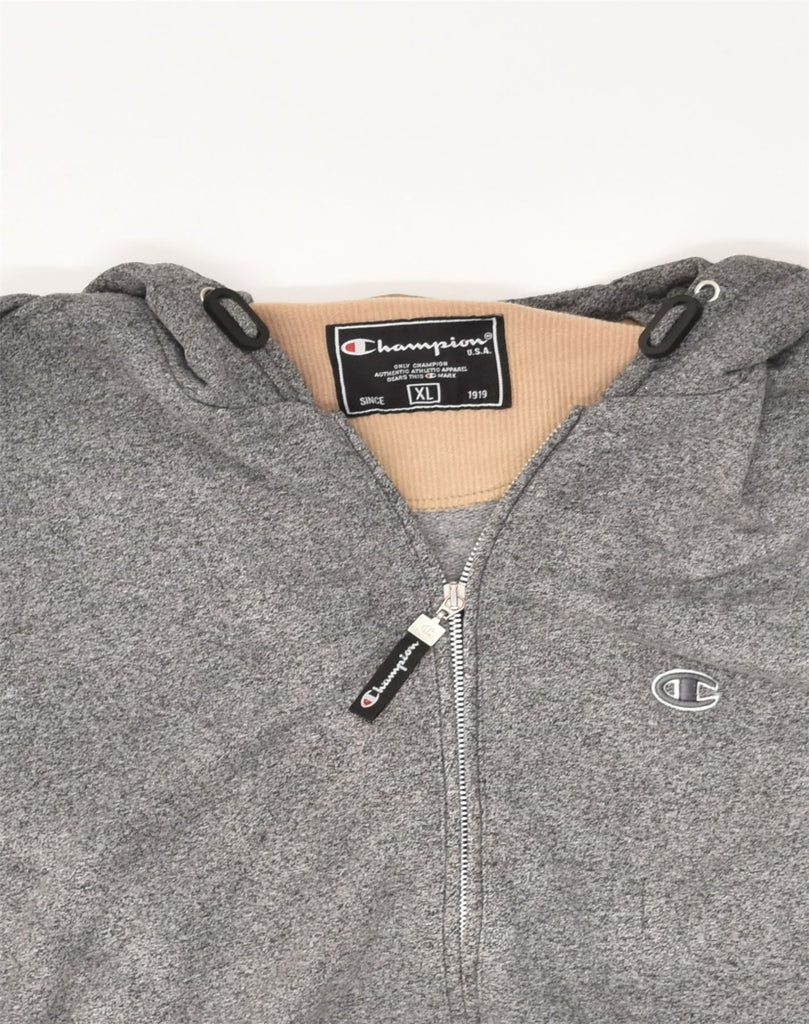 CHAMPION Mens Zip Hoodie Sweater XL Grey Flecked Cotton | Vintage Champion | Thrift | Second-Hand Champion | Used Clothing | Messina Hembry 