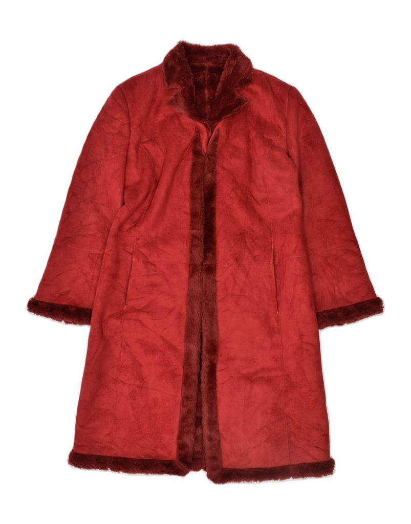 CRISTINA GAVIOLI Womens Faux Shearling Overcoat IT 46 Large Red Polyester | Vintage | Thrift | Second-Hand | Used Clothing | Messina Hembry 