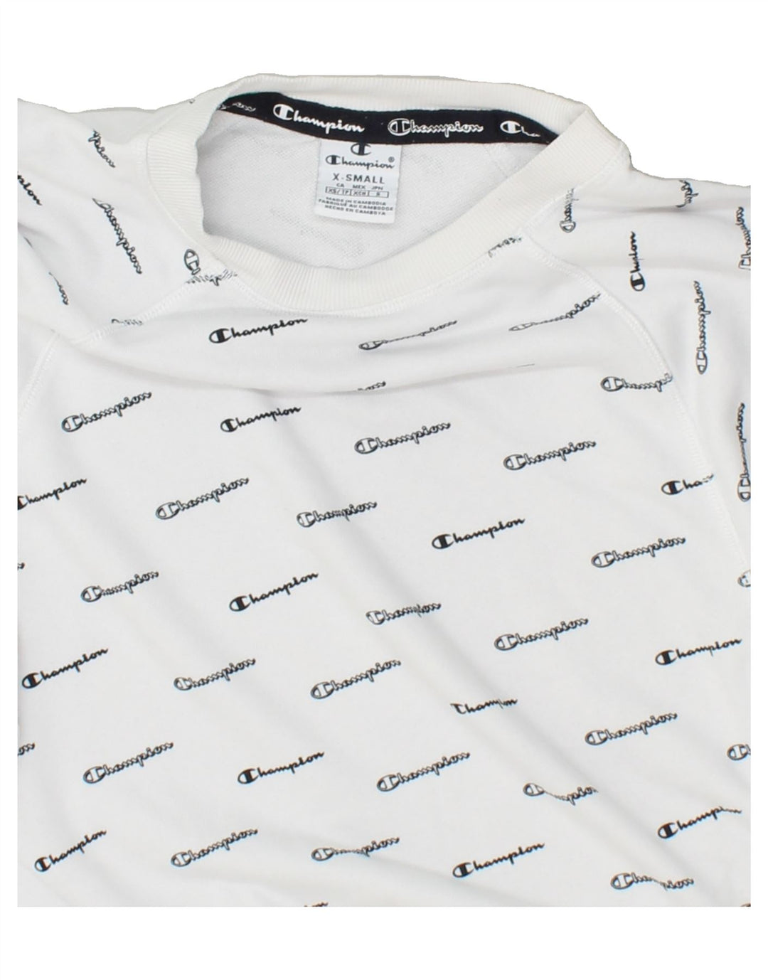 CHAMPION Womens Oversized Crop Graphic Sweatshirt Jumper UK 6 XS White | Vintage Champion | Thrift | Second-Hand Champion | Used Clothing | Messina Hembry 