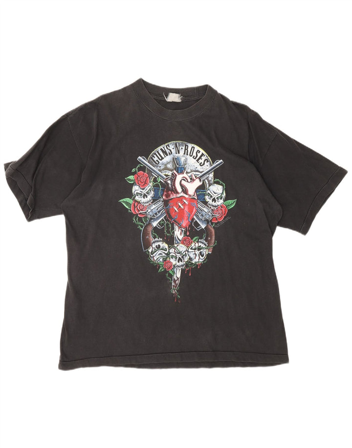 Vintage Mens Guns & Roses Graphic T-Shirt Top Medium Black Rock