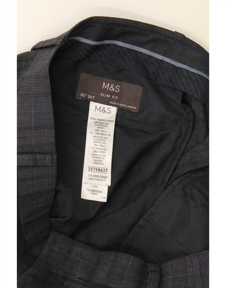 Marks & Spencer Mens Slim Fit Chino Trousers W30 L29 Navy Blue Check