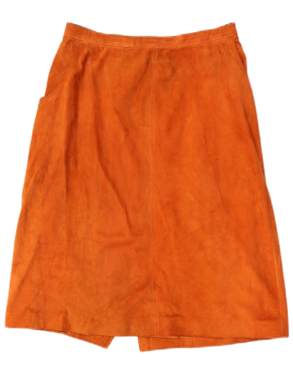 Vintage Womens Suede Midi Skirt W26 Small Beige