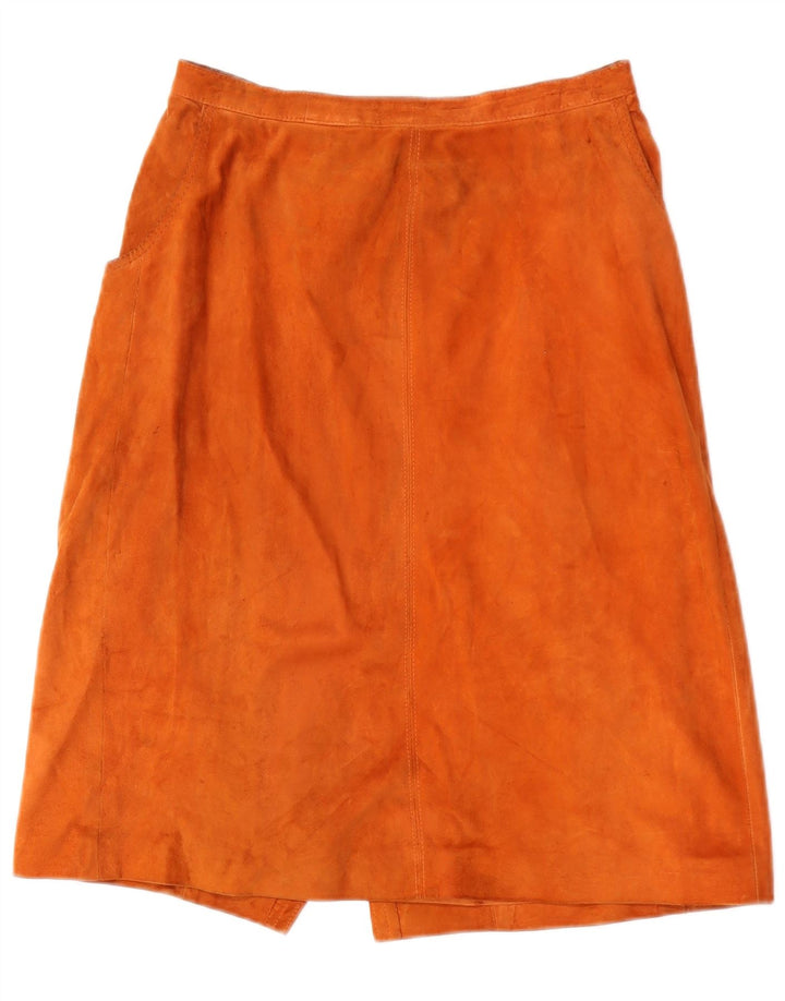 Vintage Womens Suede Midi Skirt W26 Small Beige