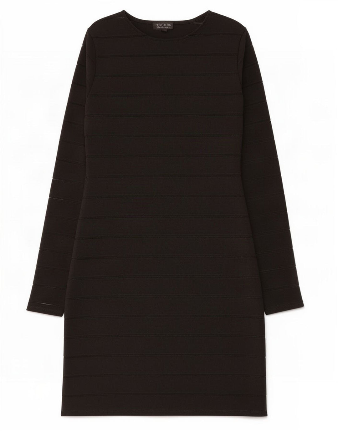 Topshop Womens Long Sleeve Shift Dress UK 12 Medium Black Striped Polyester
