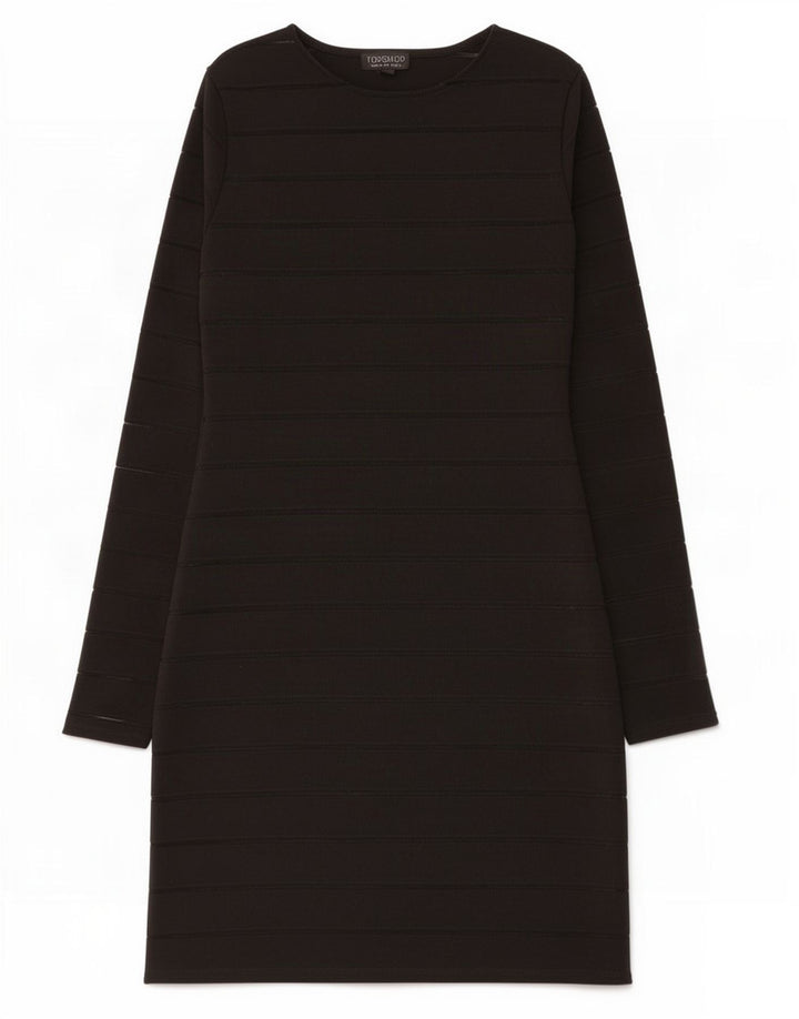 Topshop Womens Long Sleeve Shift Dress UK 12 Medium Black Striped Polyester