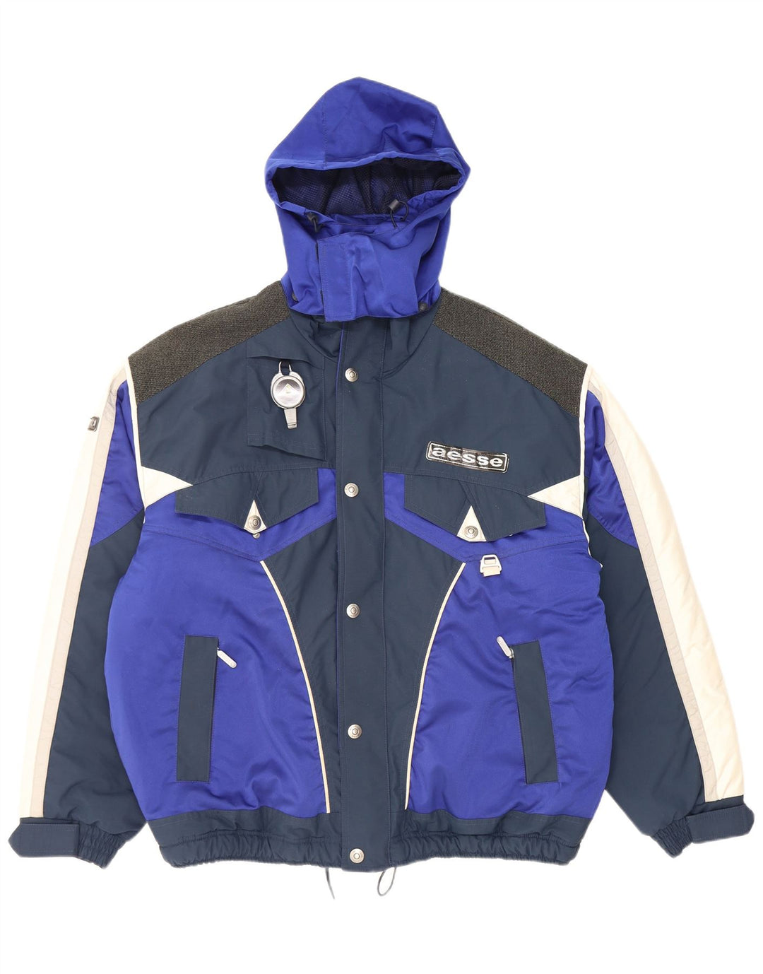 Aesse Mens Hooded Ski Jacket IT 54 2XL Blue Colourblock