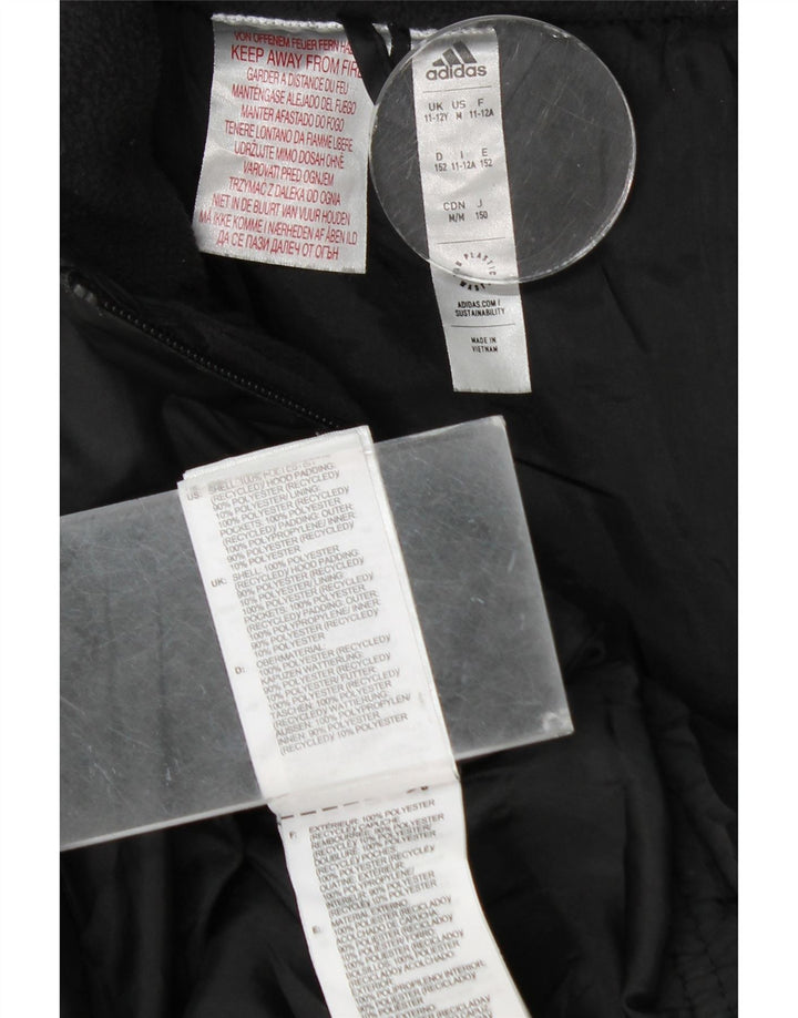 Adidas Boys Hooded Padded Jacket 11-12 Years Black Polyester