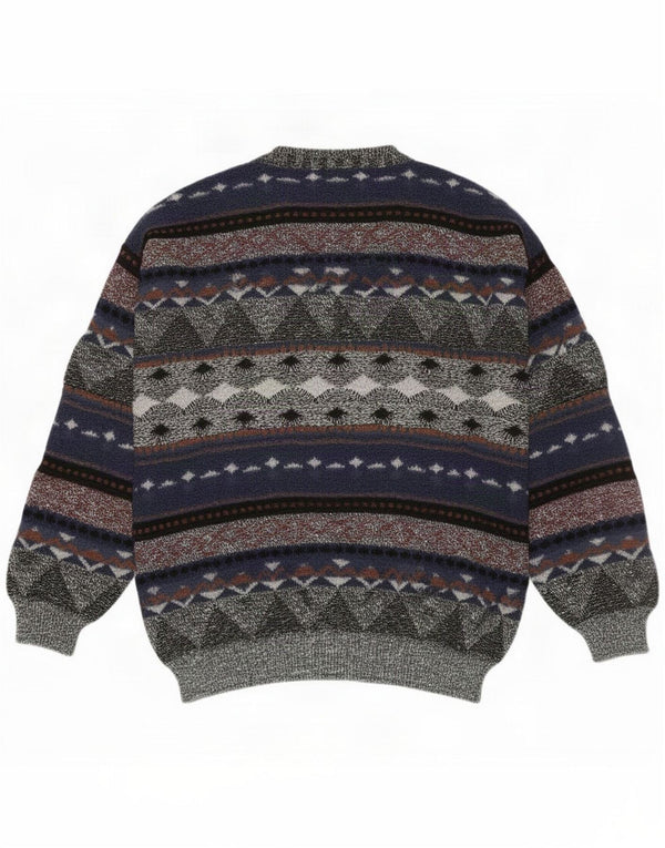 Vintage Mens V-Neck Jumper Sweater IT 54 XL Navy Blue Fair Isle