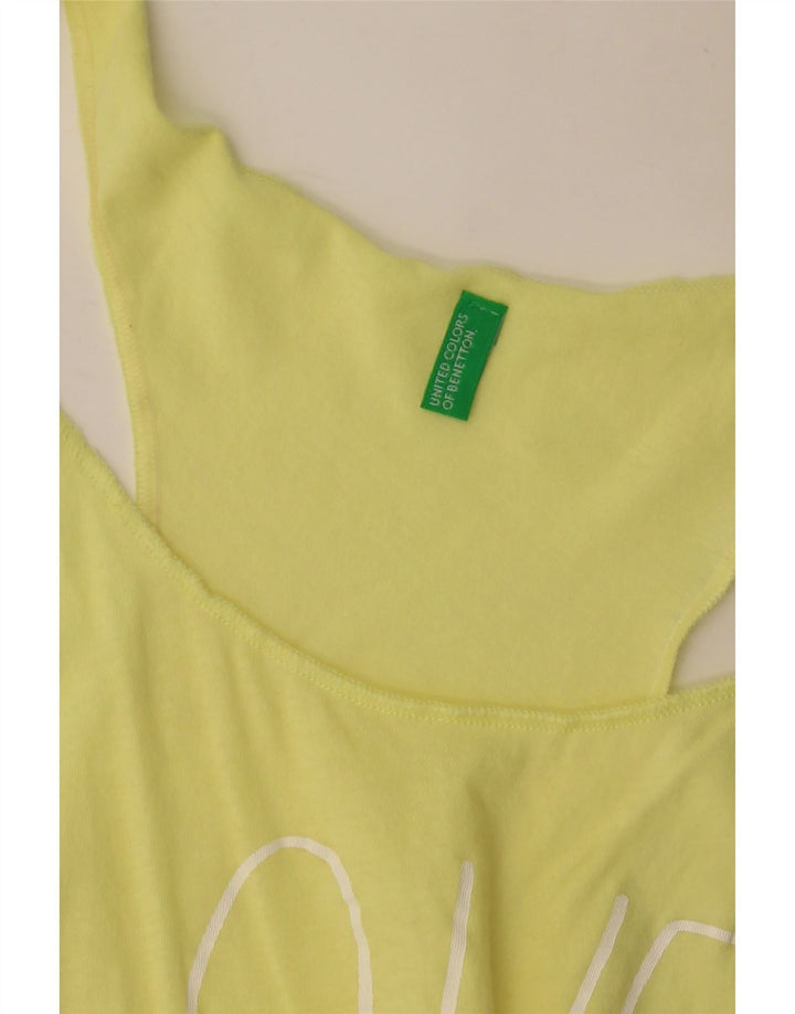 BENETTON Womens Graphic Tunic Top UK 8 Small Yellow Colourblock Beach