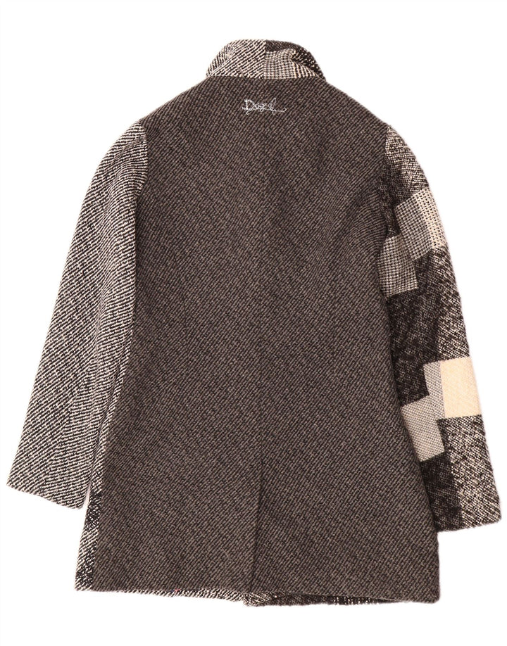DESIGUAL Womens Overcoat EU 38 Medium Grey Patchwork Polyester