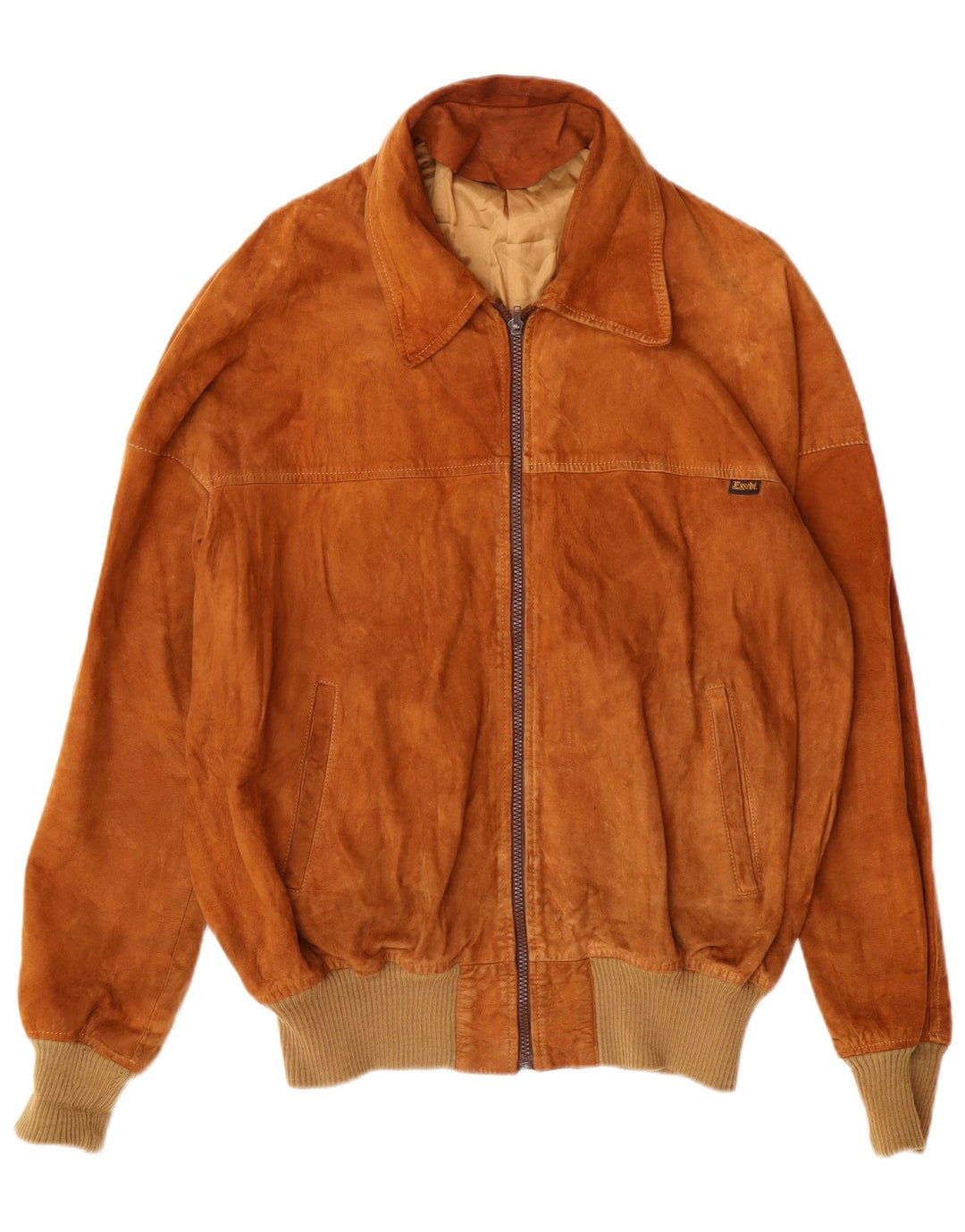 ESSEBI Mens Suede Bomber Jacket UK 40 Large Brown Leather