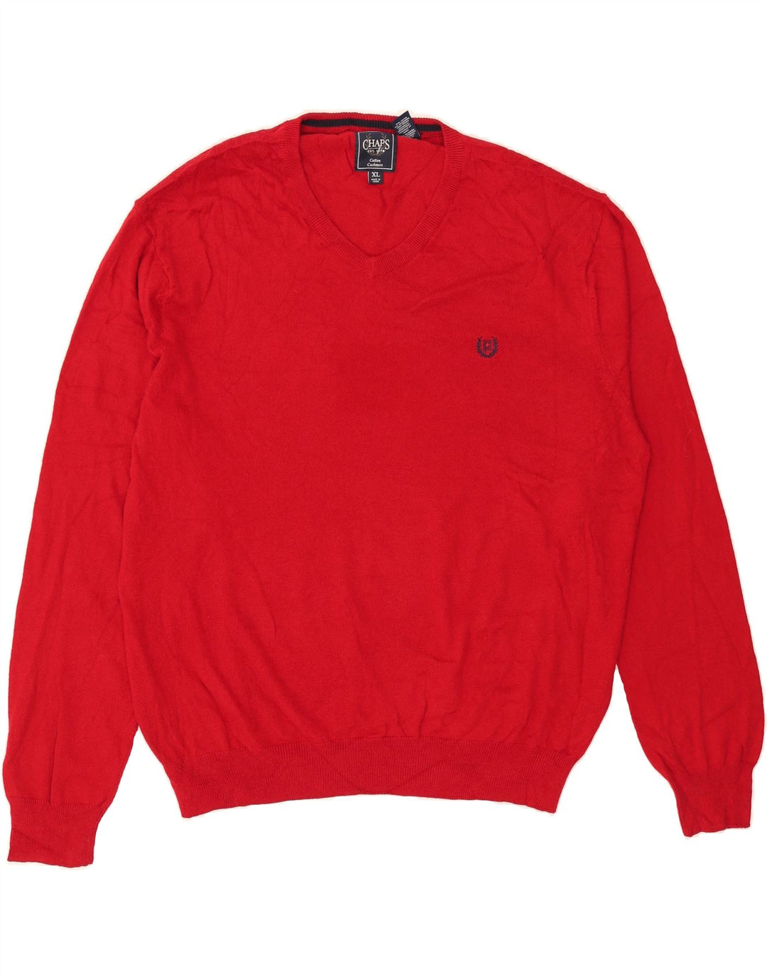 CHAPS Mens V-Neck Jumper Sweater XL Red Cotton Vintage Chaps and Second-Hand Chaps from Messina Hembry 