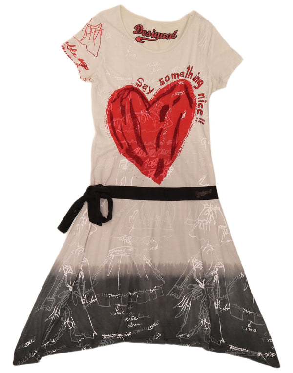 Desigual Womens Graphic A-Line Dress UK 18 XL White Colourblock