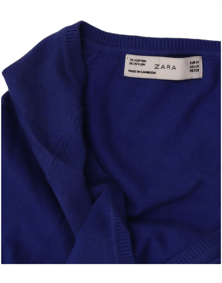 Zara Womens Cardigan Sweater UK 12 Medium Blue Cotton