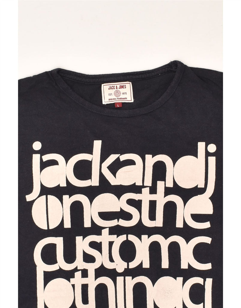 JACK & JONES Mens Graphic T-Shirt Top Large Navy Blue Cotton | Vintage Jack & Jones | Thrift | Second-Hand Jack & Jones | Used Clothing | Messina Hembry 