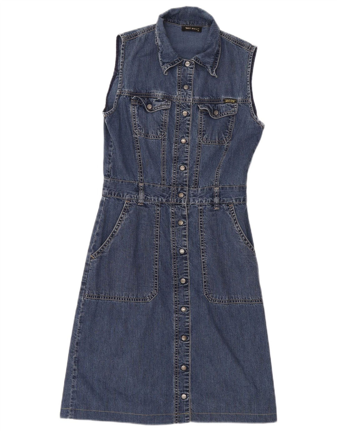Wit Boy Womens Sleeveless Denim Dress UK 10 Small Blue Cotton