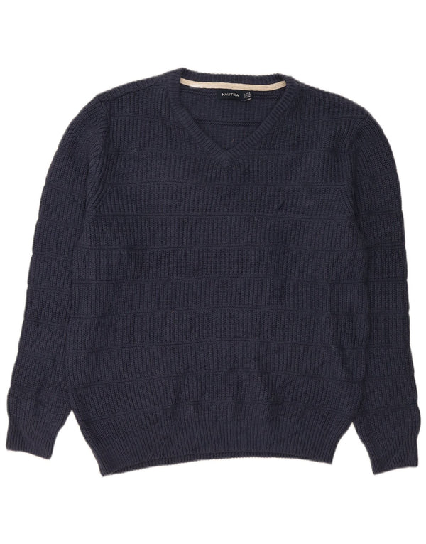 Nautica Mens V-Neck Jumper Sweater XL Navy Blue Cotton