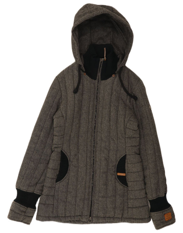 KHUJO Womens Hooded Padded Jacket UK 14 Medium Grey Colourblock Polyester