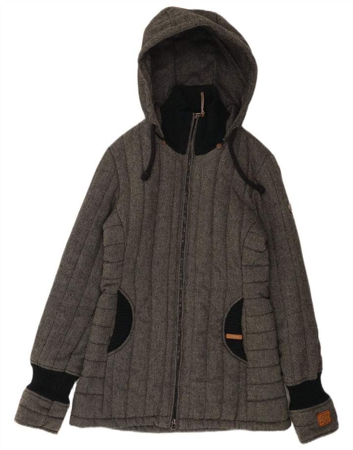KHUJO Womens Hooded Padded Jacket UK 14 Medium Grey Colourblock Polyester