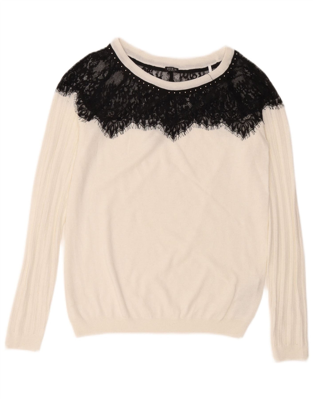 Guess Womens Boat Neck Jumper Sweater UK 12 Medium White Colourblock