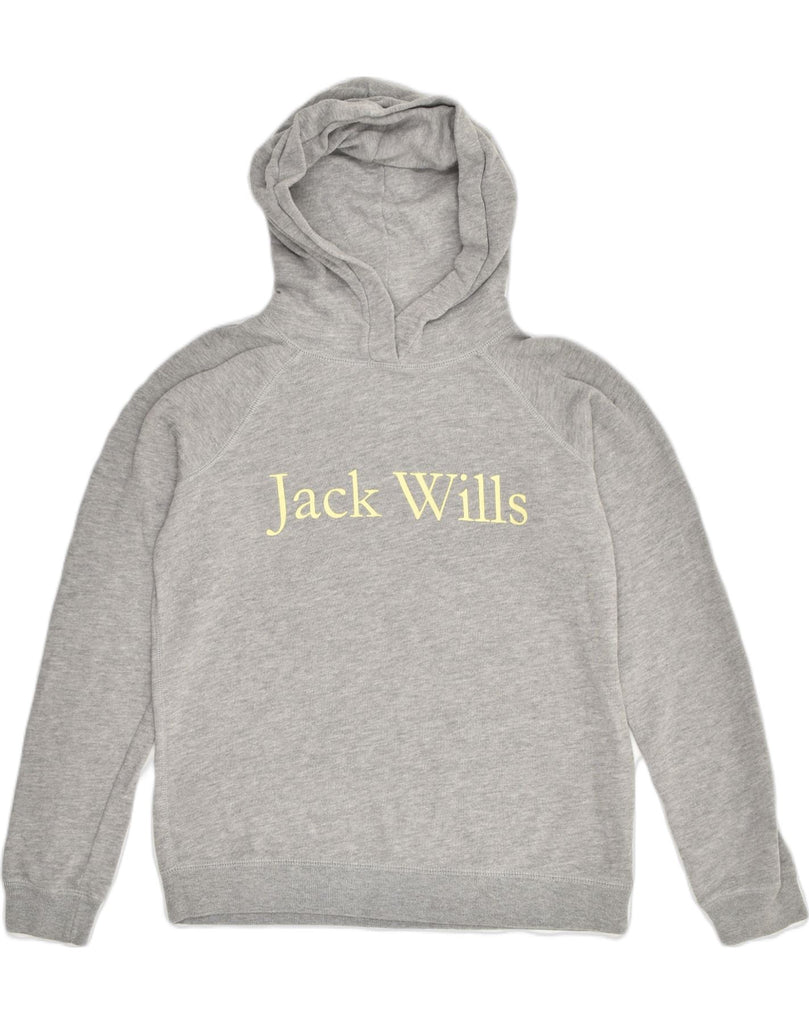 JACK WILLS Womens Graphic Hoodie Jumper UK 12 Medium  Grey Cotton | Vintage Jack Wills | Thrift | Second-Hand Jack Wills | Used Clothing | Messina Hembry 