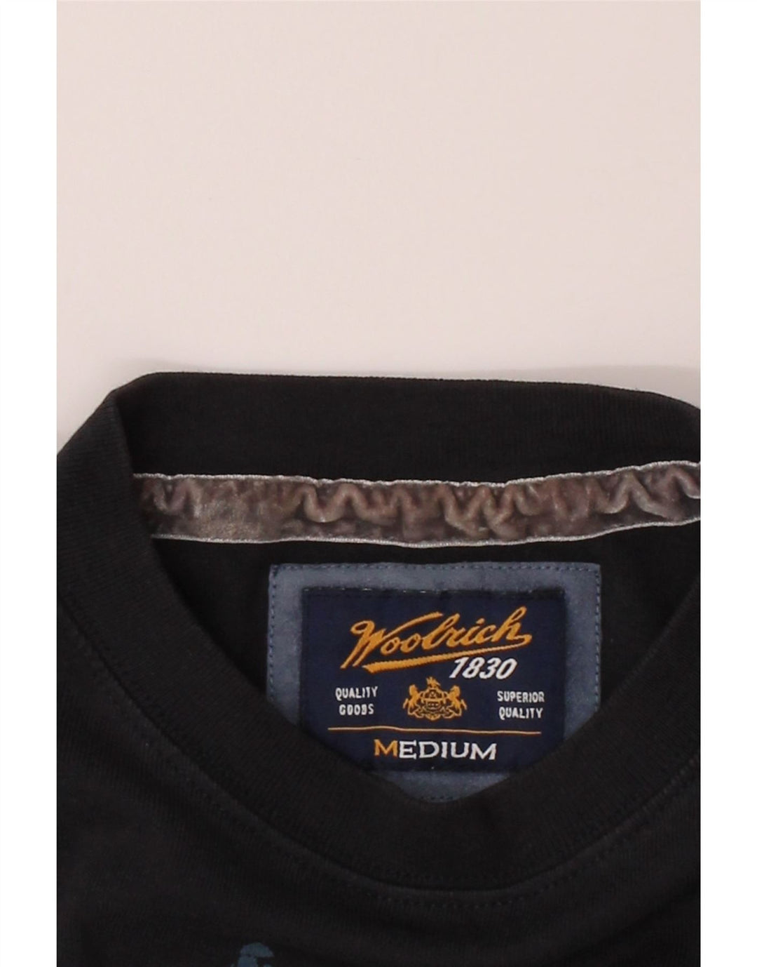 WOOLRICH Mens Graphic Top Long Sleeve Medium Navy Blue Cotton Vintage Woolrich and Second-Hand Woolrich from Messina Hembry 