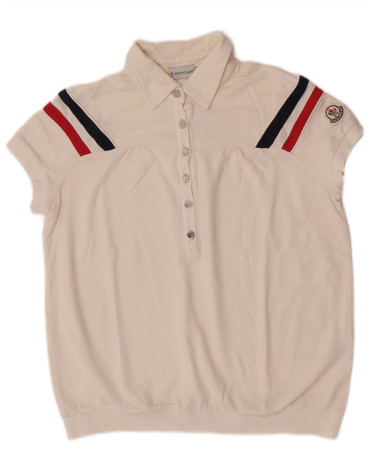 Moncler Womens Polo Shirt UK 10 Small Off White Striped