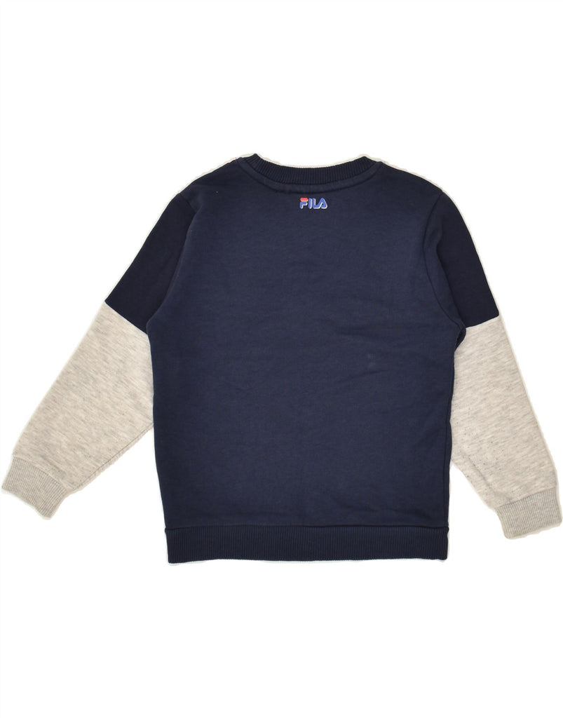 FILA Boys Graphic Sweatshirt Jumper 5-6 Years Navy Blue Colourblock Cotton | Vintage Fila | Thrift | Second-Hand Fila | Used Clothing | Messina Hembry 