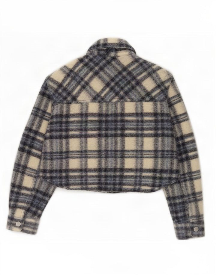 Zara Womens Crop 3/4 Sleeve Oversized Bomber Jacket UK 10 Small Grey Check