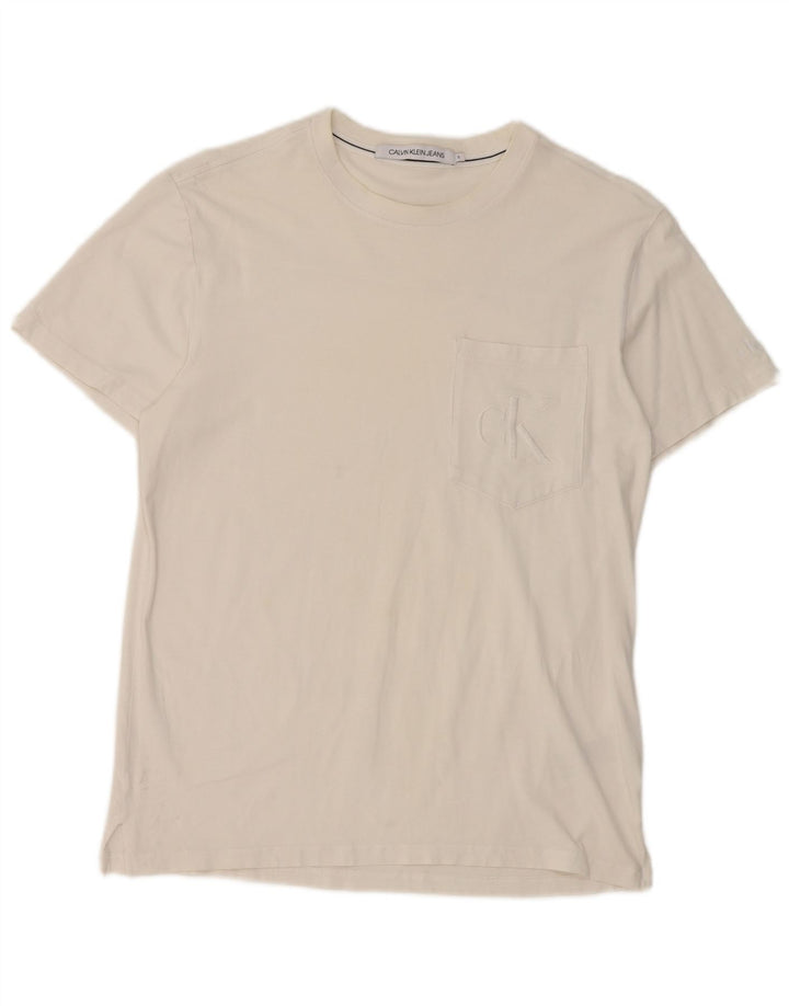 Calvin Klein Jeans Mens T-Shirt Top Small White Cotton
