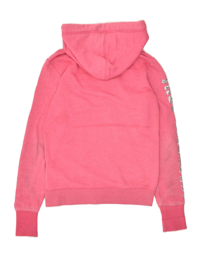 SUPERDRY Womens Loose Fit Graphic Zip Hoodie Sweater UK 6 XS Pink Cotton | Vintage Superdry | Thrift | Second-Hand Superdry | Used Clothing | Messina Hembry 