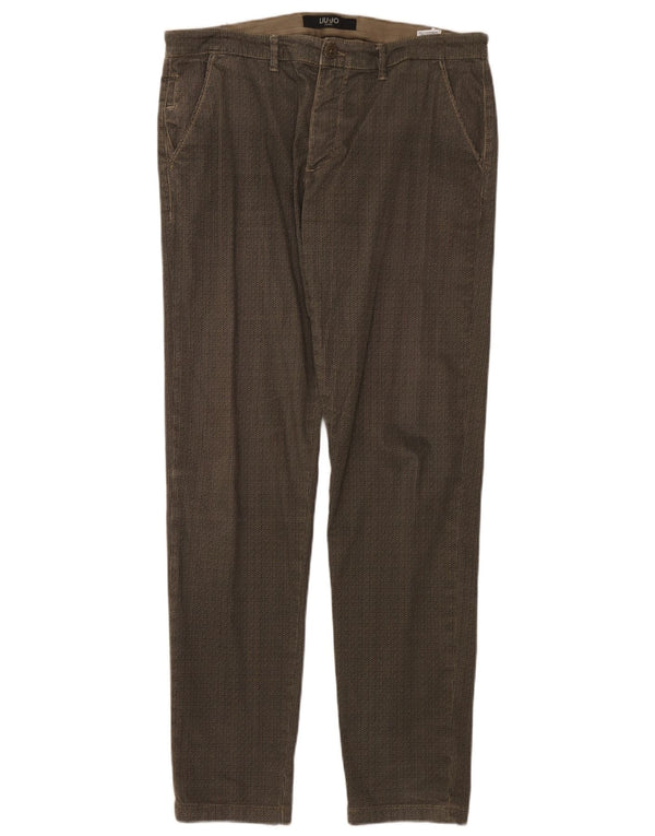 Liu Jo Mens Slim Chino Trousers IT 52 XL W36 L32 Brown Geometric Cotton