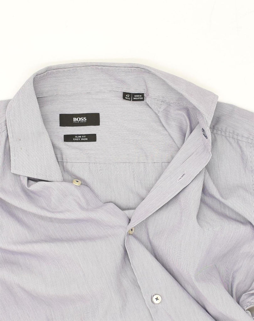 HUGO BOSS Mens Slim Fit Shirt Size 42 Large Grey Cotton | Vintage Hugo Boss | Thrift | Second-Hand Hugo Boss | Used Clothing | Messina Hembry 