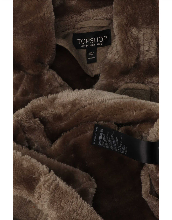 Topshop Womens Oversized Sherpa Biker Jacket UK 6 XS Grey Polyester