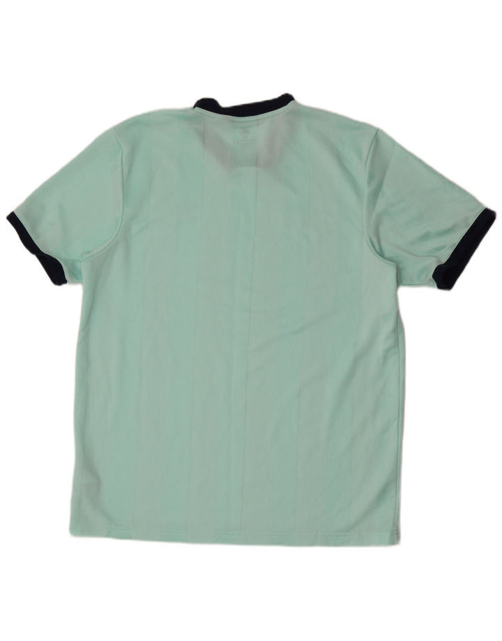 Adidas Mens Climalite T-Shirt Top Medium Turquoise Striped Polyester