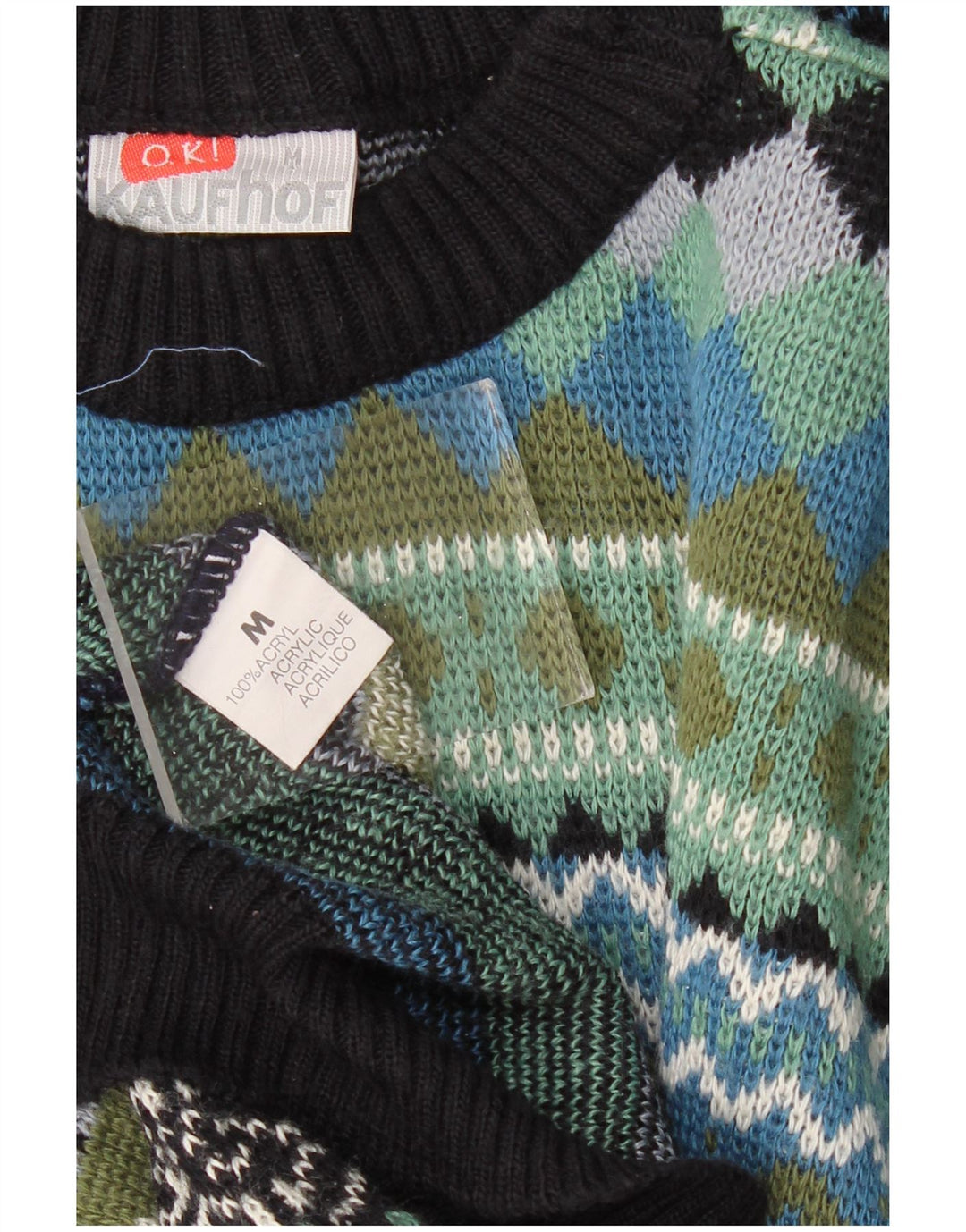 VINTAGE Mens Crew Neck Jumper Sweater Medium Multicoloured Geometric