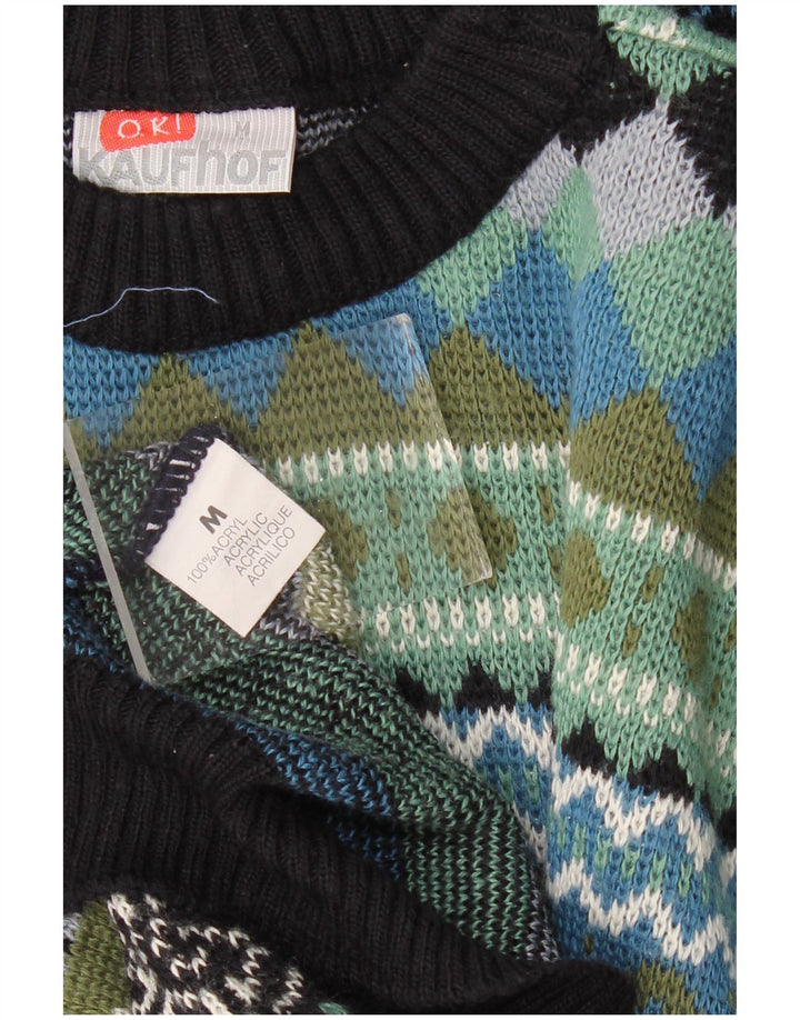 VINTAGE Mens Crew Neck Jumper Sweater Medium Multicoloured Geometric