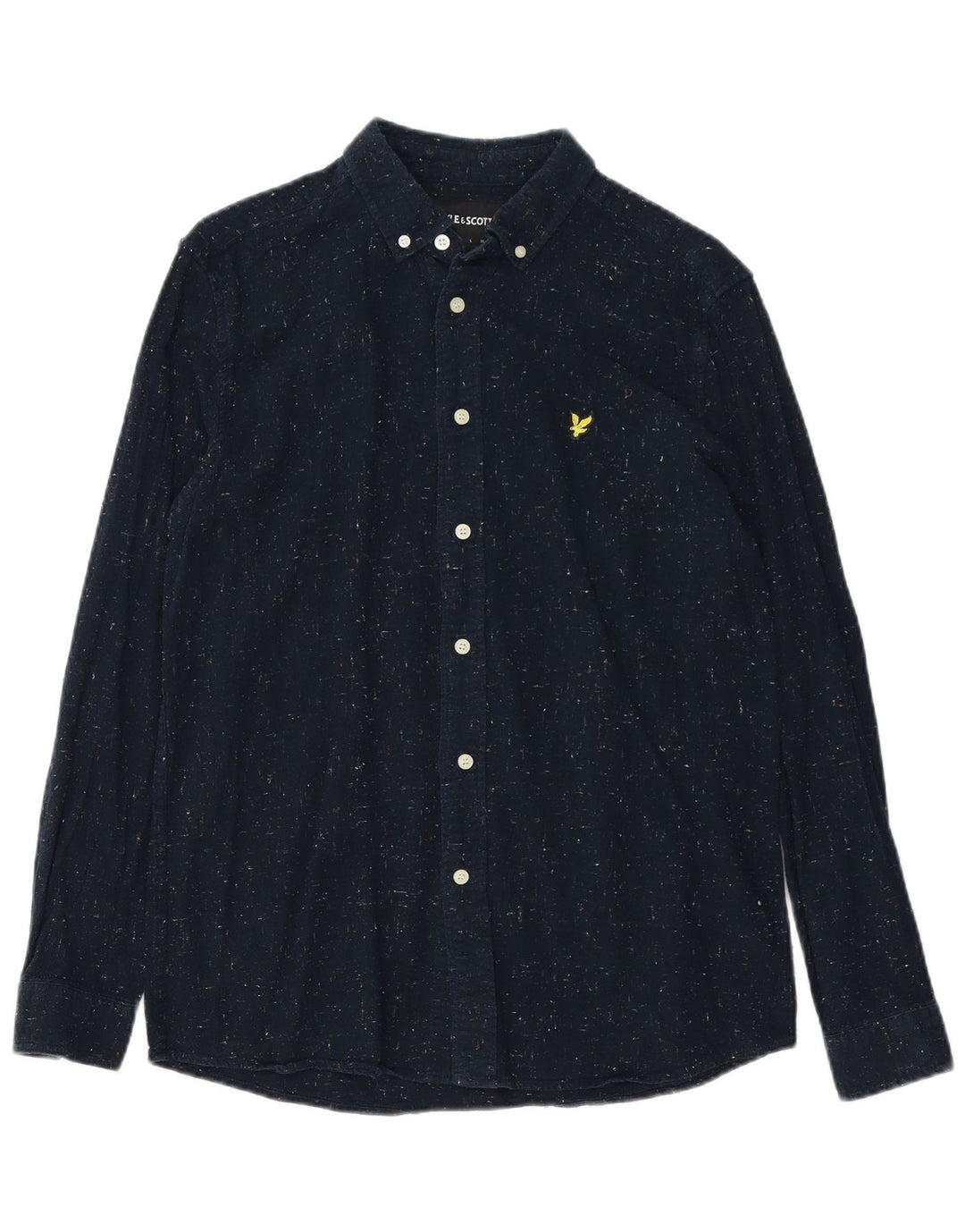 LYLE & SCOTT Mens Shirt Medium Navy Blue Flecked Cotton