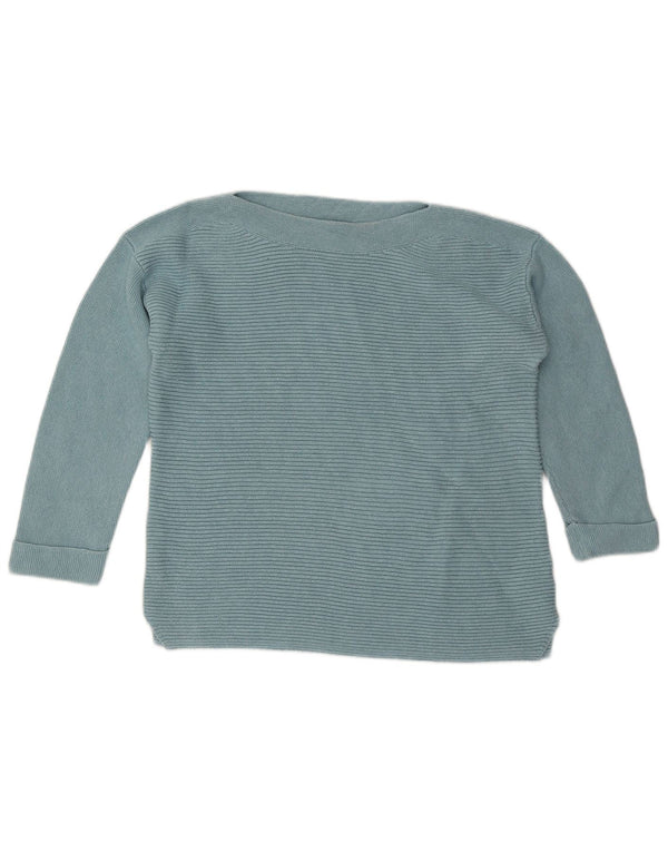 White Stuff Womens Boat Neck Jumper Sweater UK 14 Large Blue Striped Cotton