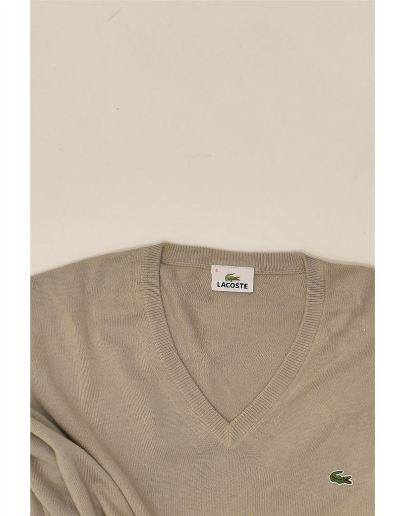 LACOSTE Mens V-Neck Jumper Sweater Size 6 XL Beige Cotton | Vintage Lacoste | Thrift | Second-Hand Lacoste | Used Clothing | Messina Hembry 