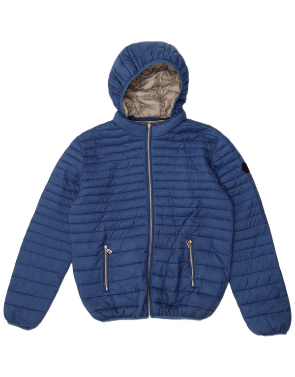 Trussardi Mens Hooded Padded Jacket UK 40 Large Blue Nylon