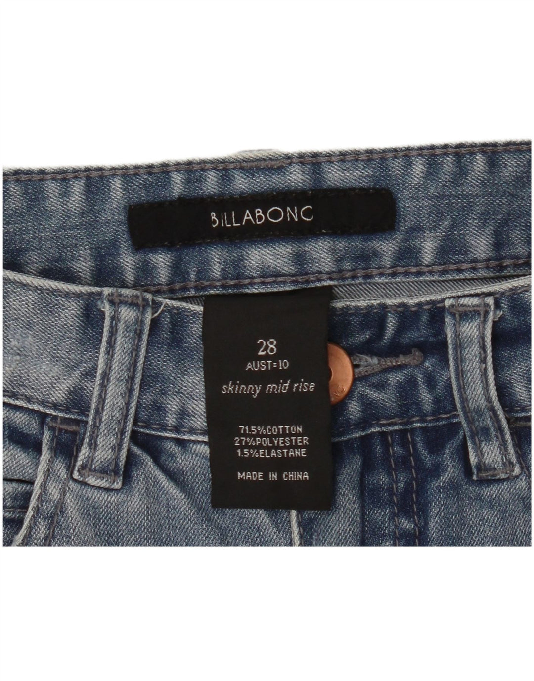 BILLABONG Womens Mid Rise Skinny Jeans W28 L29 Blue Cotton