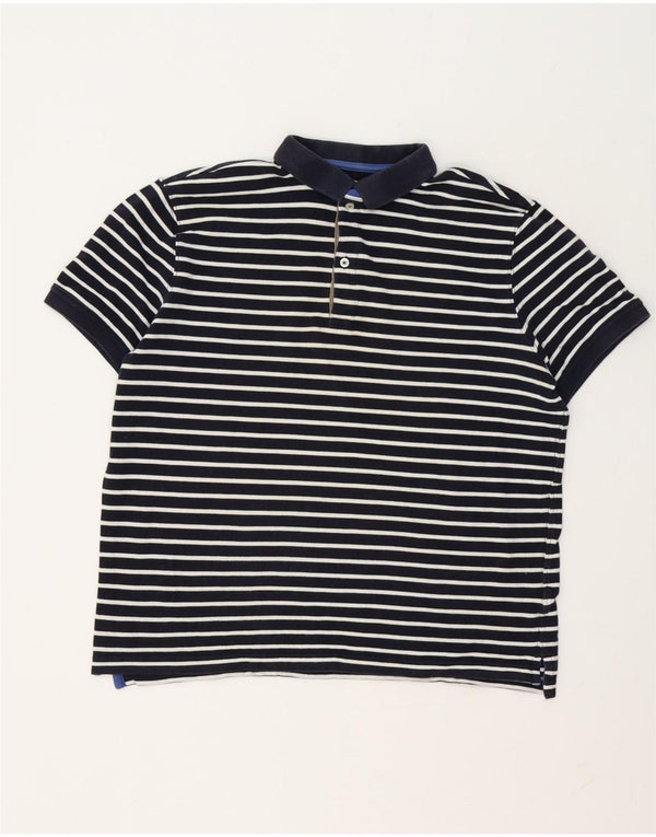 Massimo Dutti Mens Polo Shirt Large Navy Blue Striped